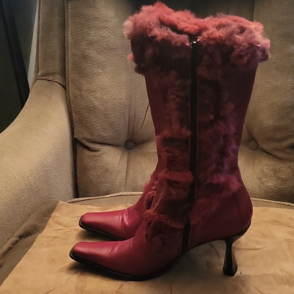 Vera Cuoio Italian Leather Boots With Real Rabbit Fur.  7.5 Size 38 - Picture 5 of 16